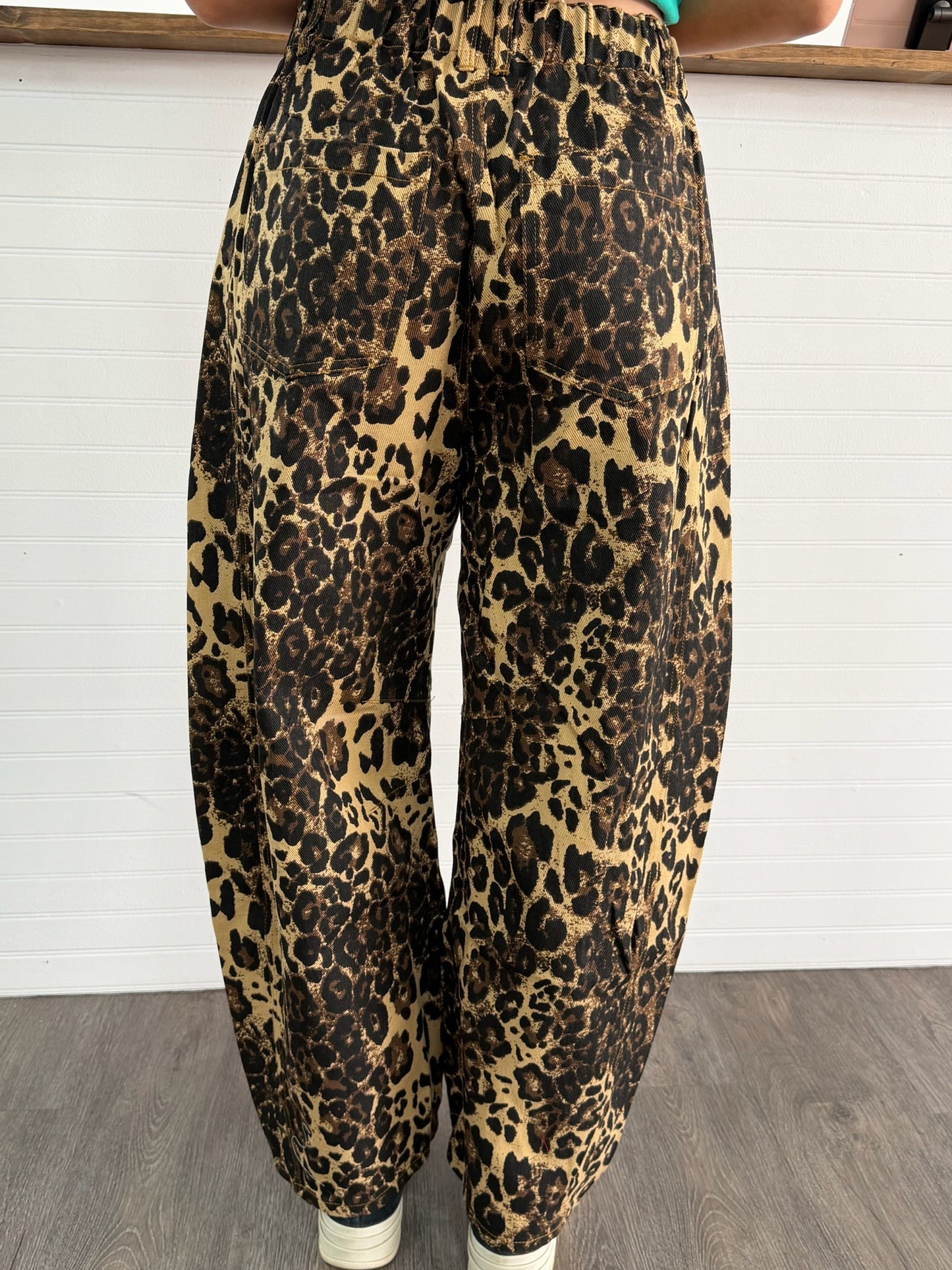 Leopard Print Barrel Jeans
