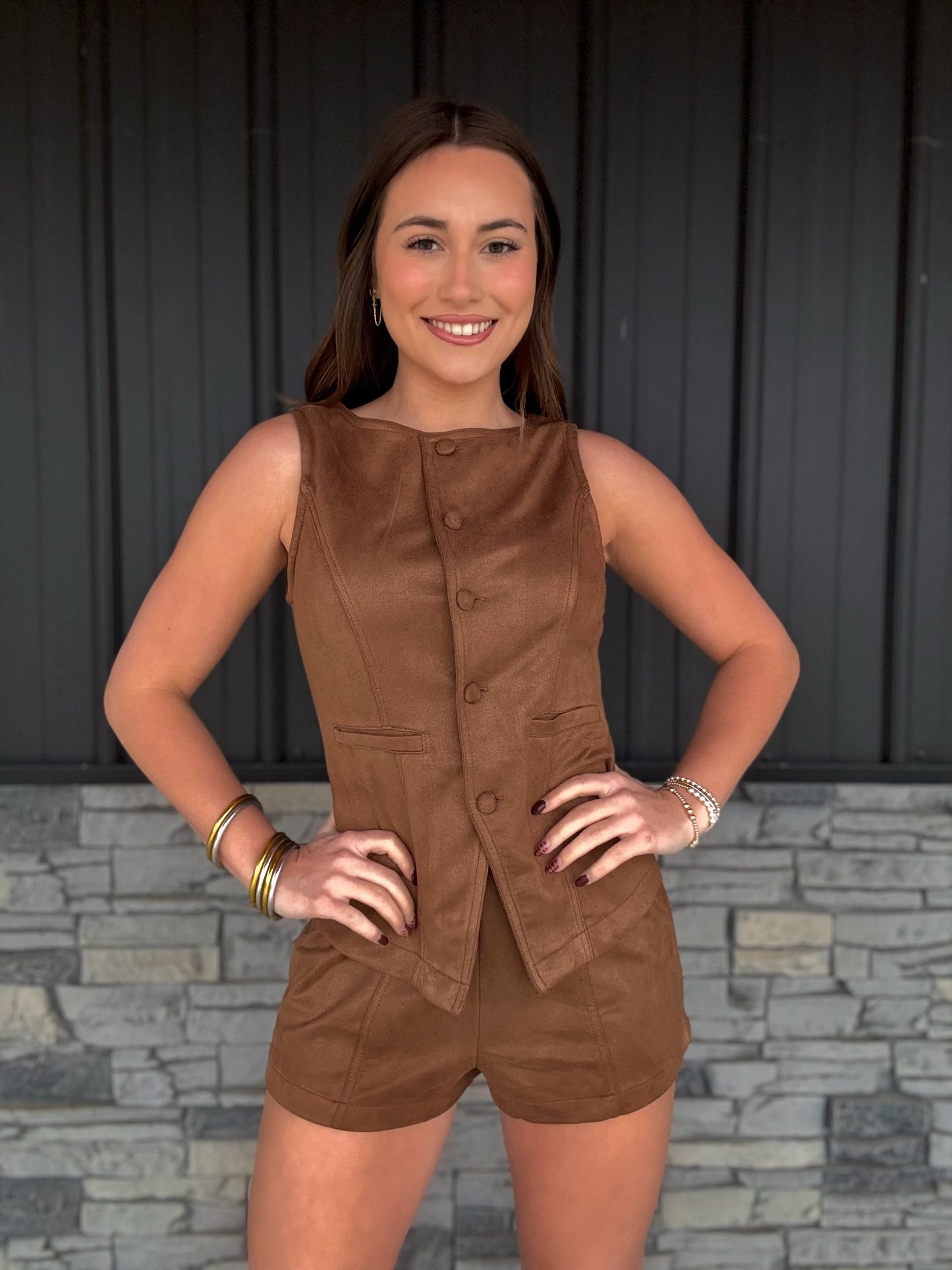 Suede Vest and Shorts Set
