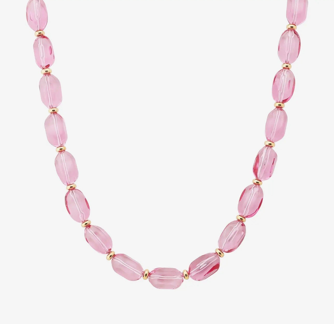 Pink Chrystal Rectangle Beaded Necklace