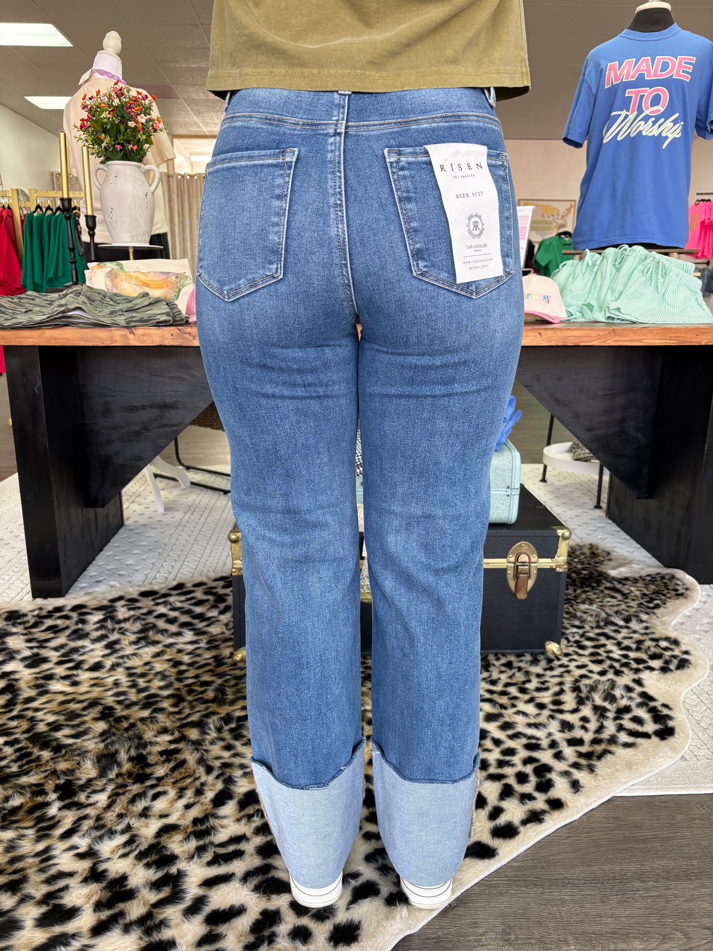 High Rise Ankle Wide Cuff Jean