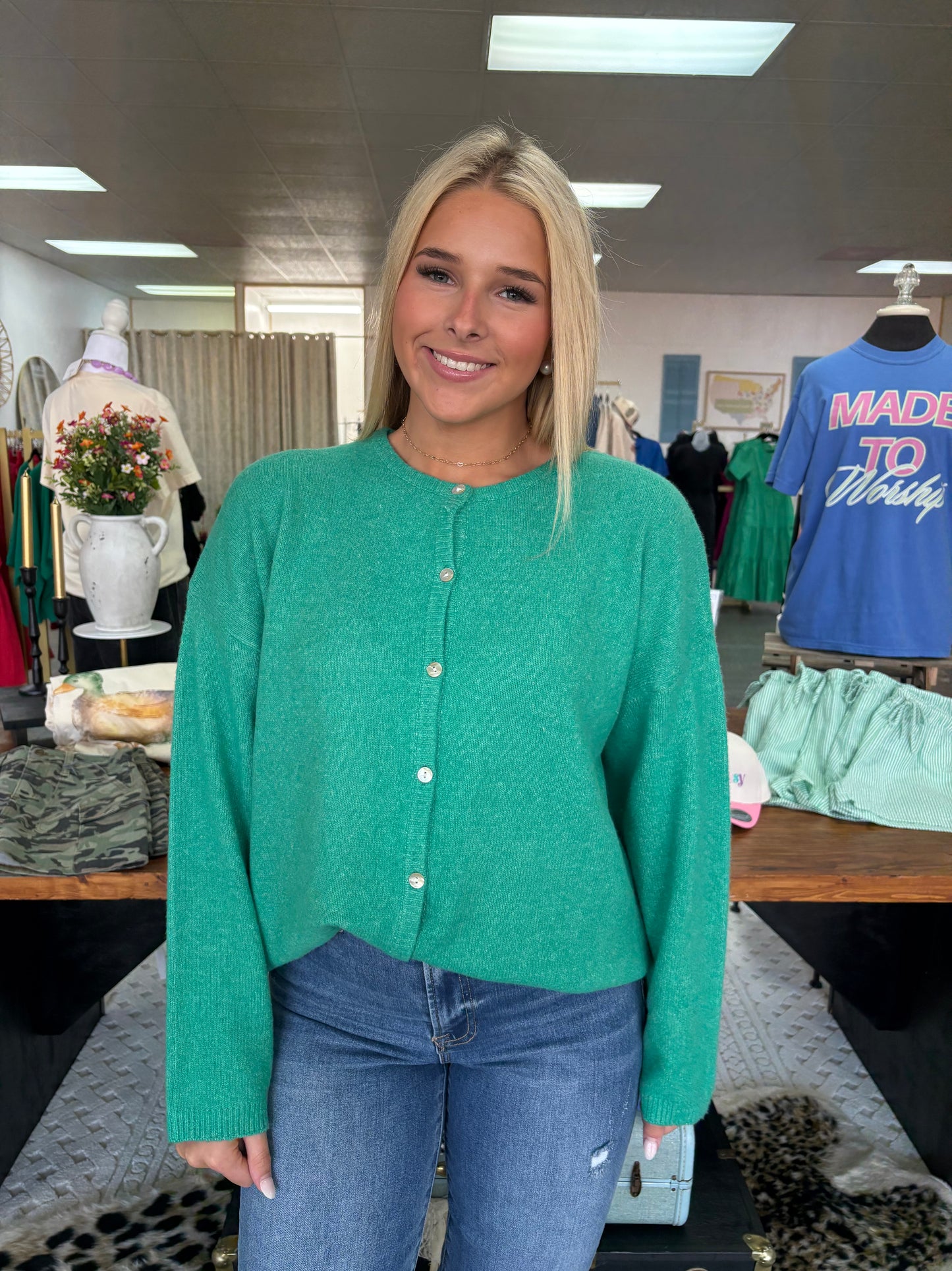 Long Sleeve Sweater Cardigan (Green)