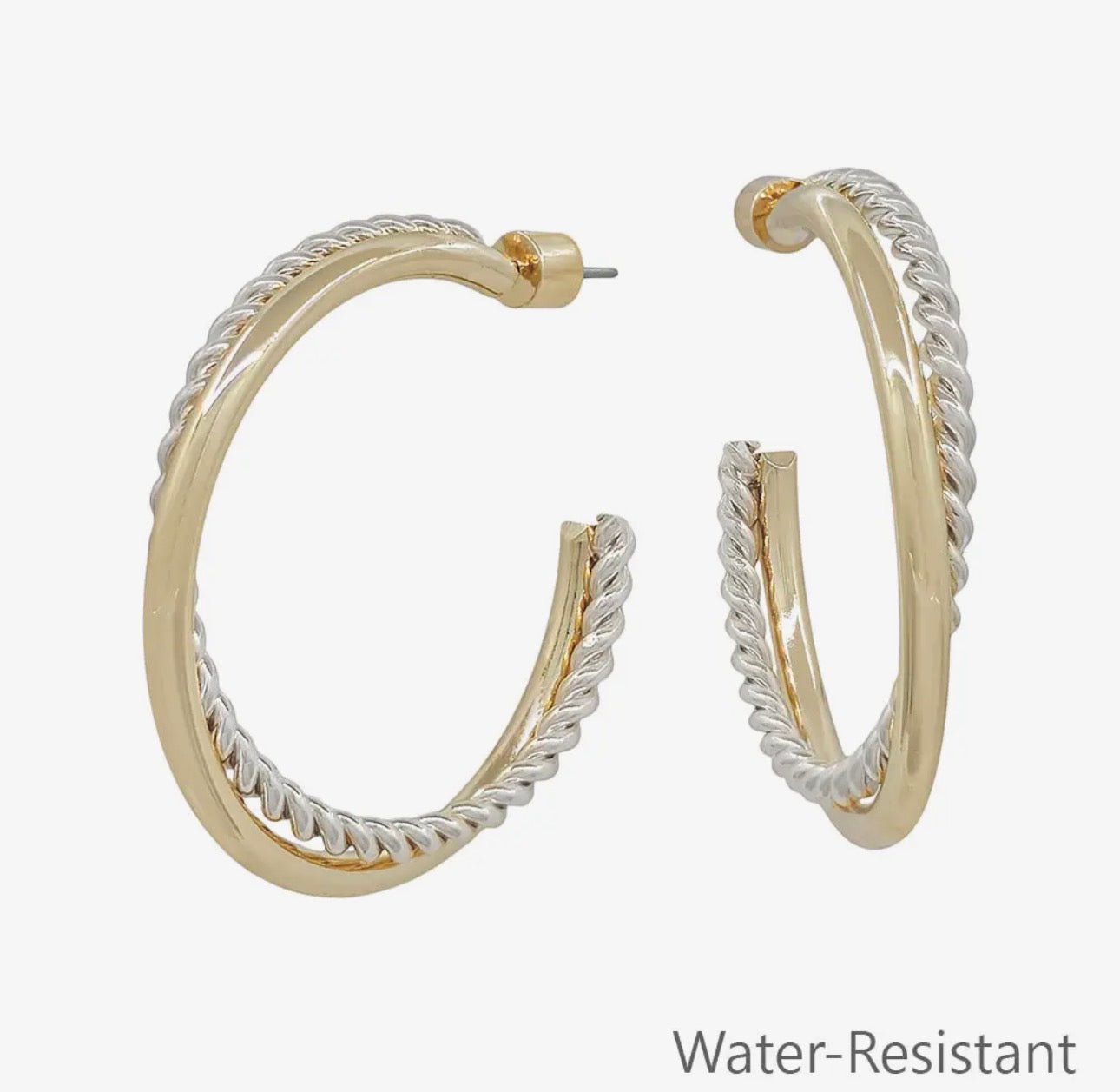Water Resistant 2" Braided Gold and Silver Hoop Twist Earring