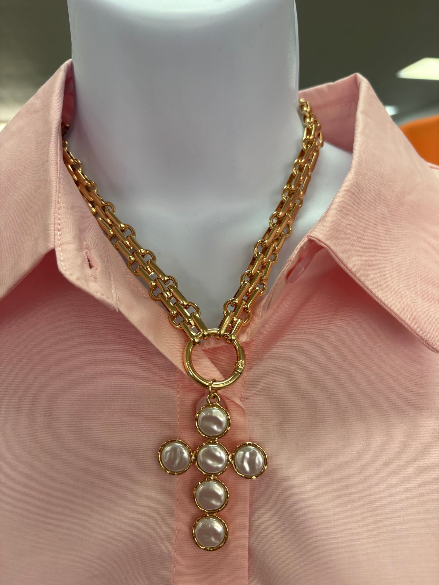 Gold Chain With Pearl Cross