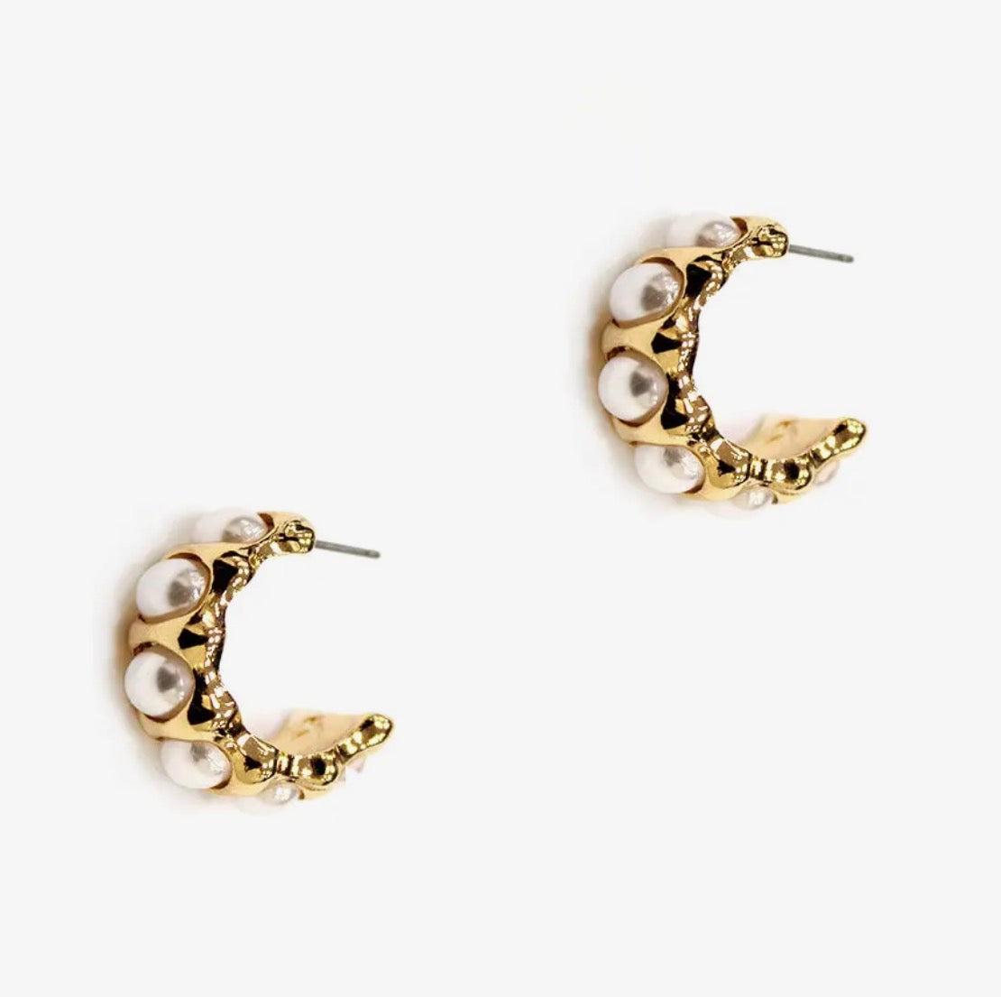Gold with Pearl Hoop .75" Earrings