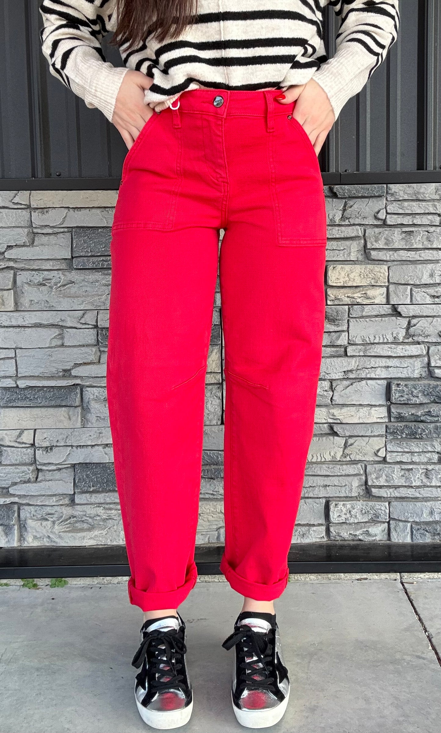 High Rise Ankle Cuffed Barrel Pant