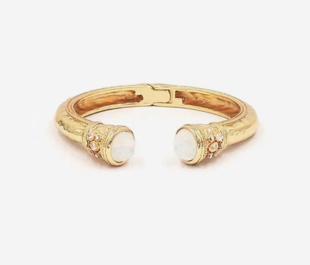 Gold Metal Hinged with White Crystal Stone Bracelet