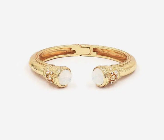 Gold Metal Hinged with White Crystal Stone Bracelet