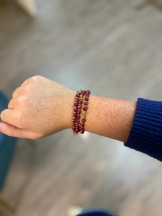 Wine Chrystal Beaded Bracelets