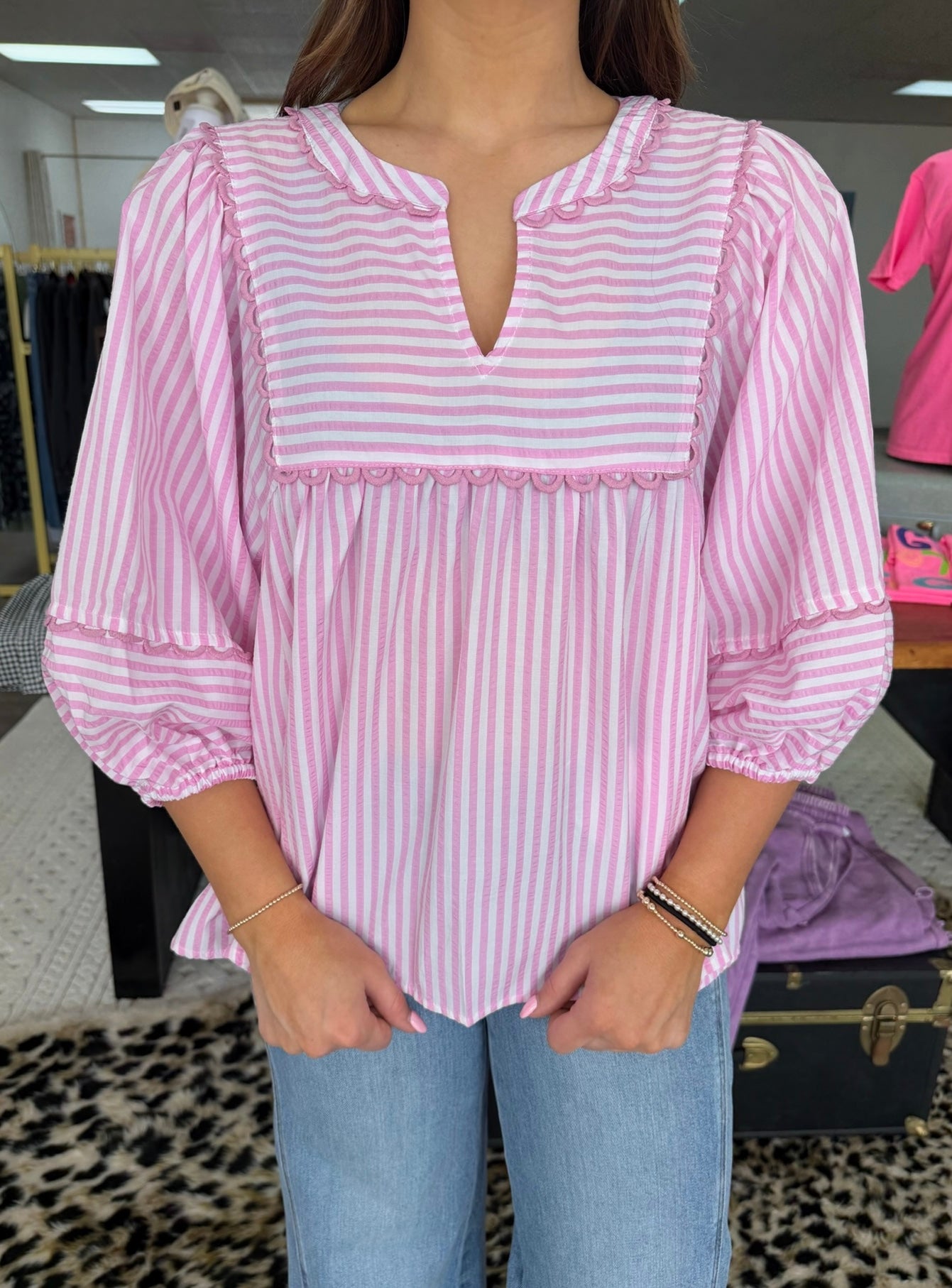 Peony Pink Striped Blouse