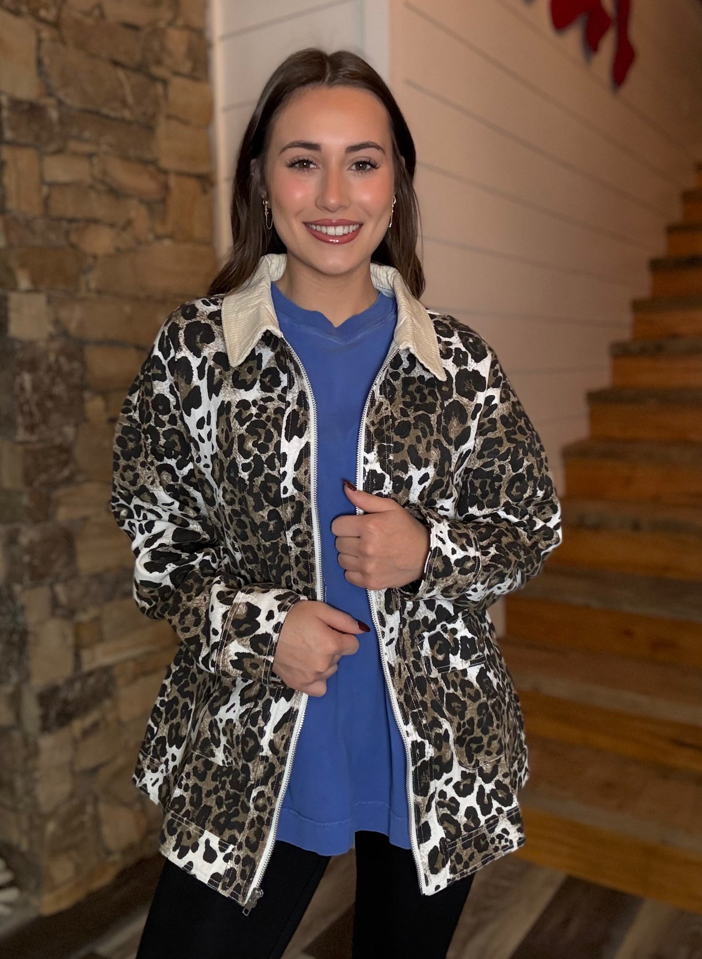 Oversized Leopard Printed Jacket (Ivory)