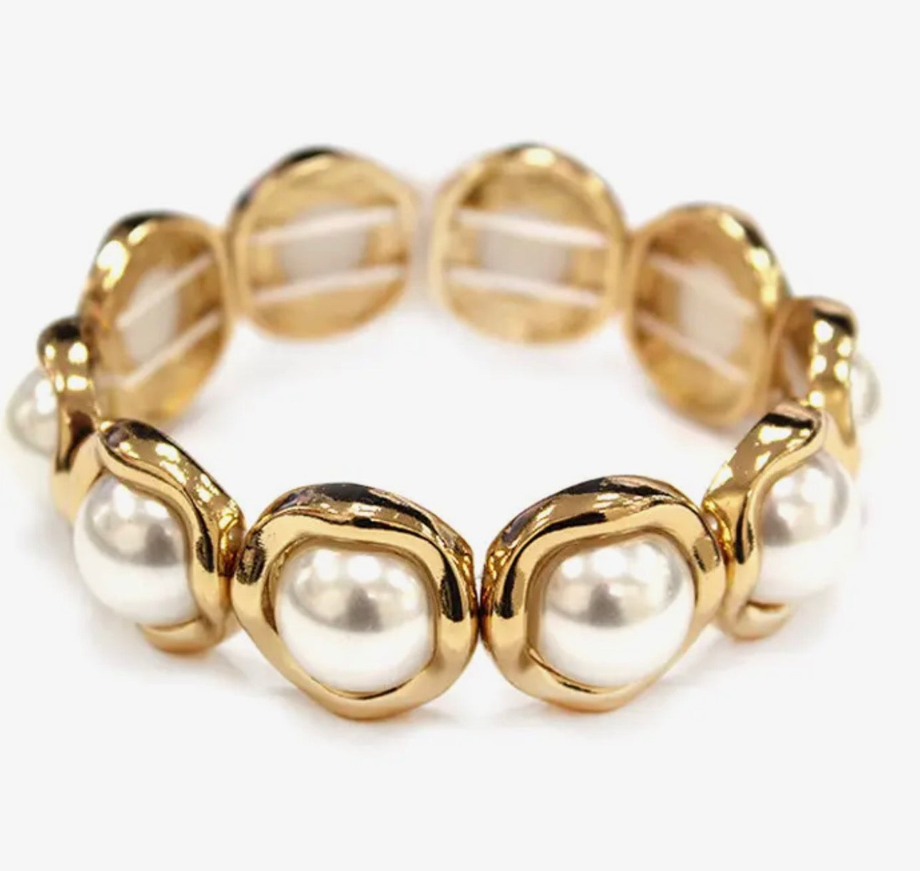 Gold Wrapped with Pearl Circle Stretch Bracelet