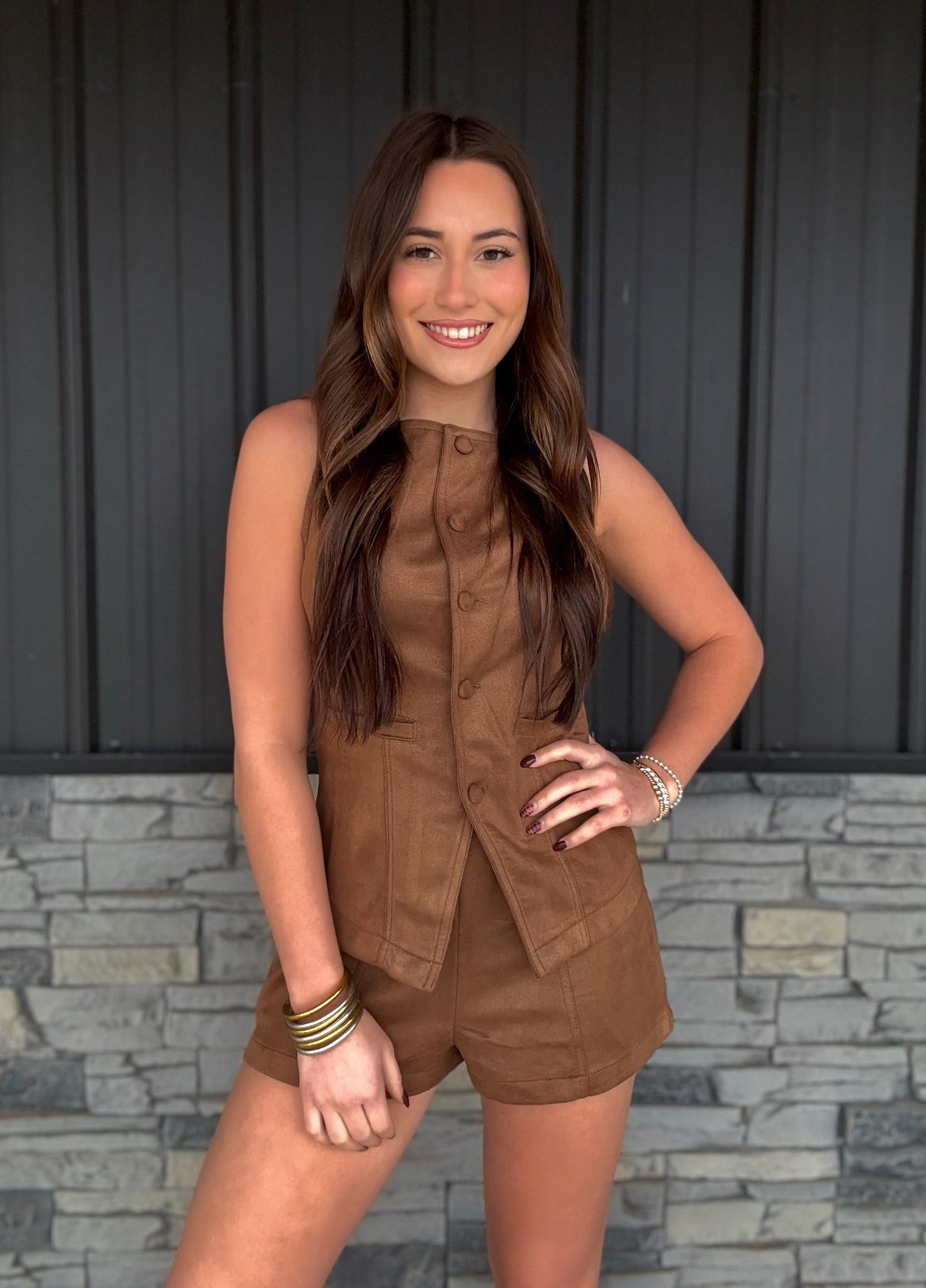 Suede Vest and Shorts Set