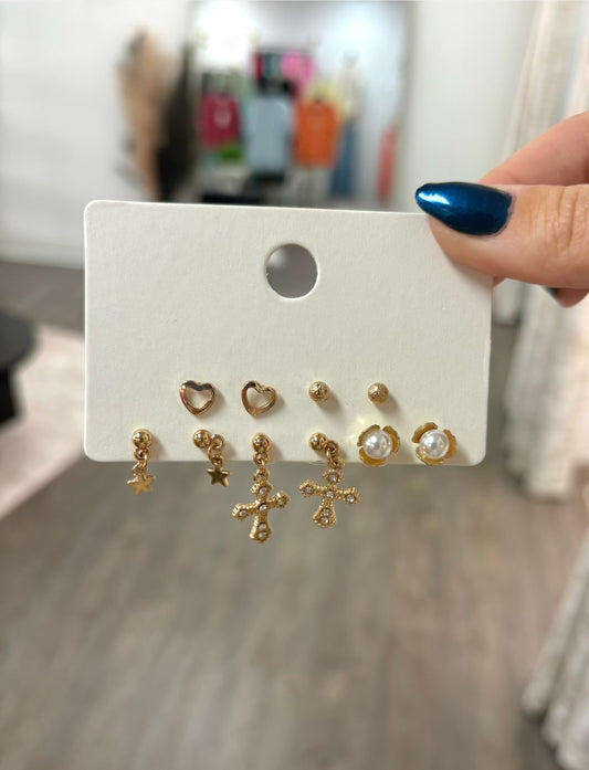 Pearls and Crosses Earring Set