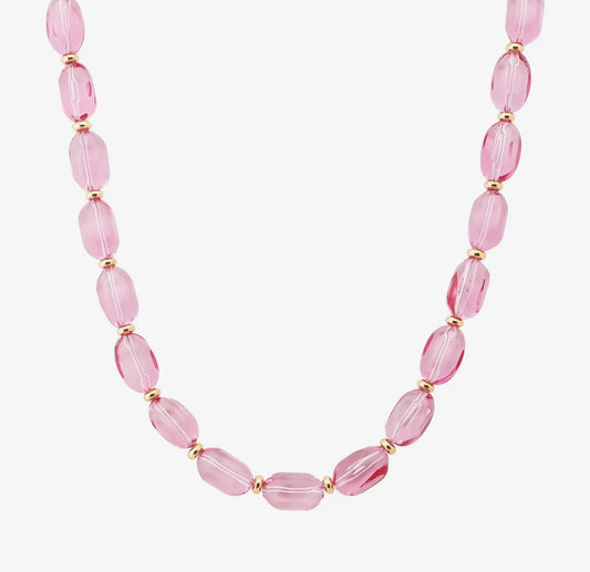 Pink Chrystal Rectangle Beaded Necklace