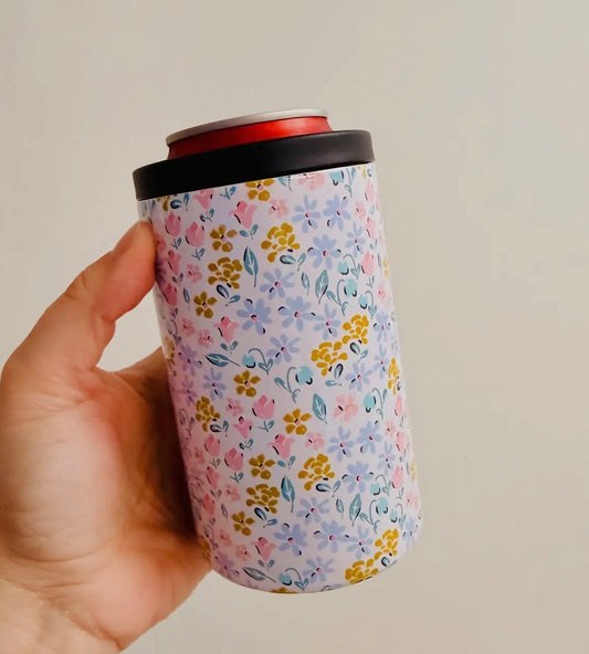 Pink Ditsy Can Cooler 12oz