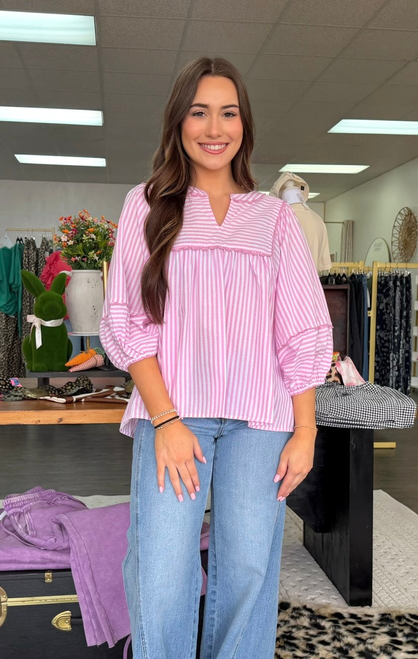 Peony Pink Striped Blouse