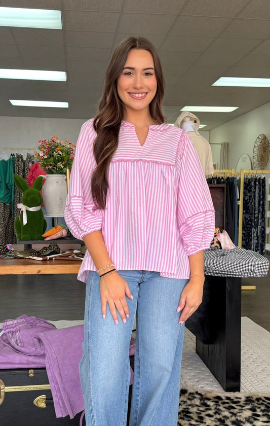 Peony Pink Striped Blouse