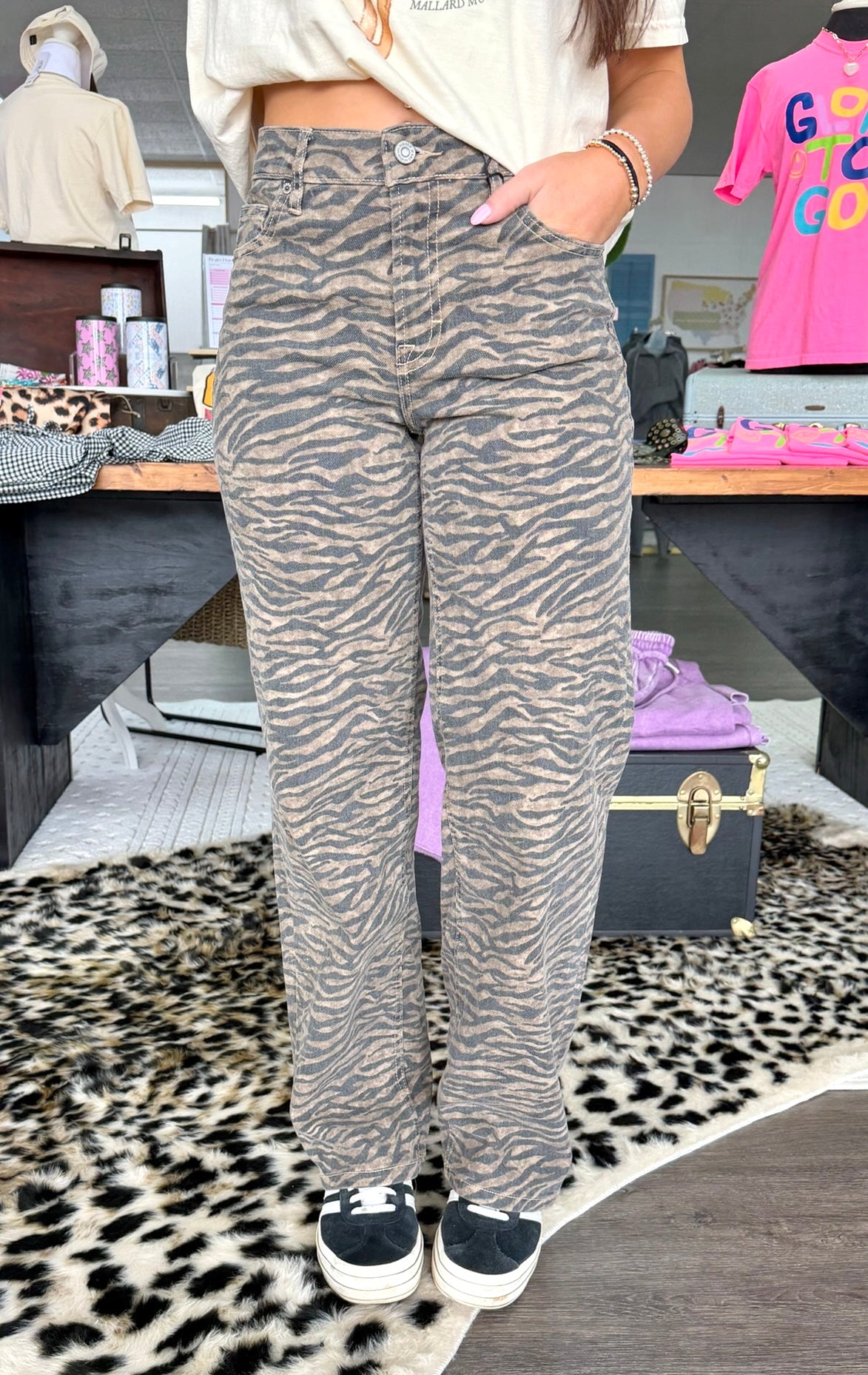Tiger Print High Rise Dad Jean