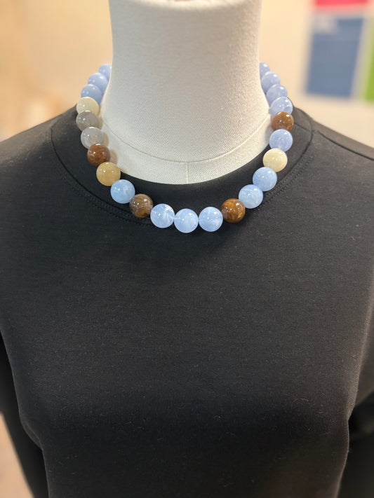Brown & Blue Beaded Necklace