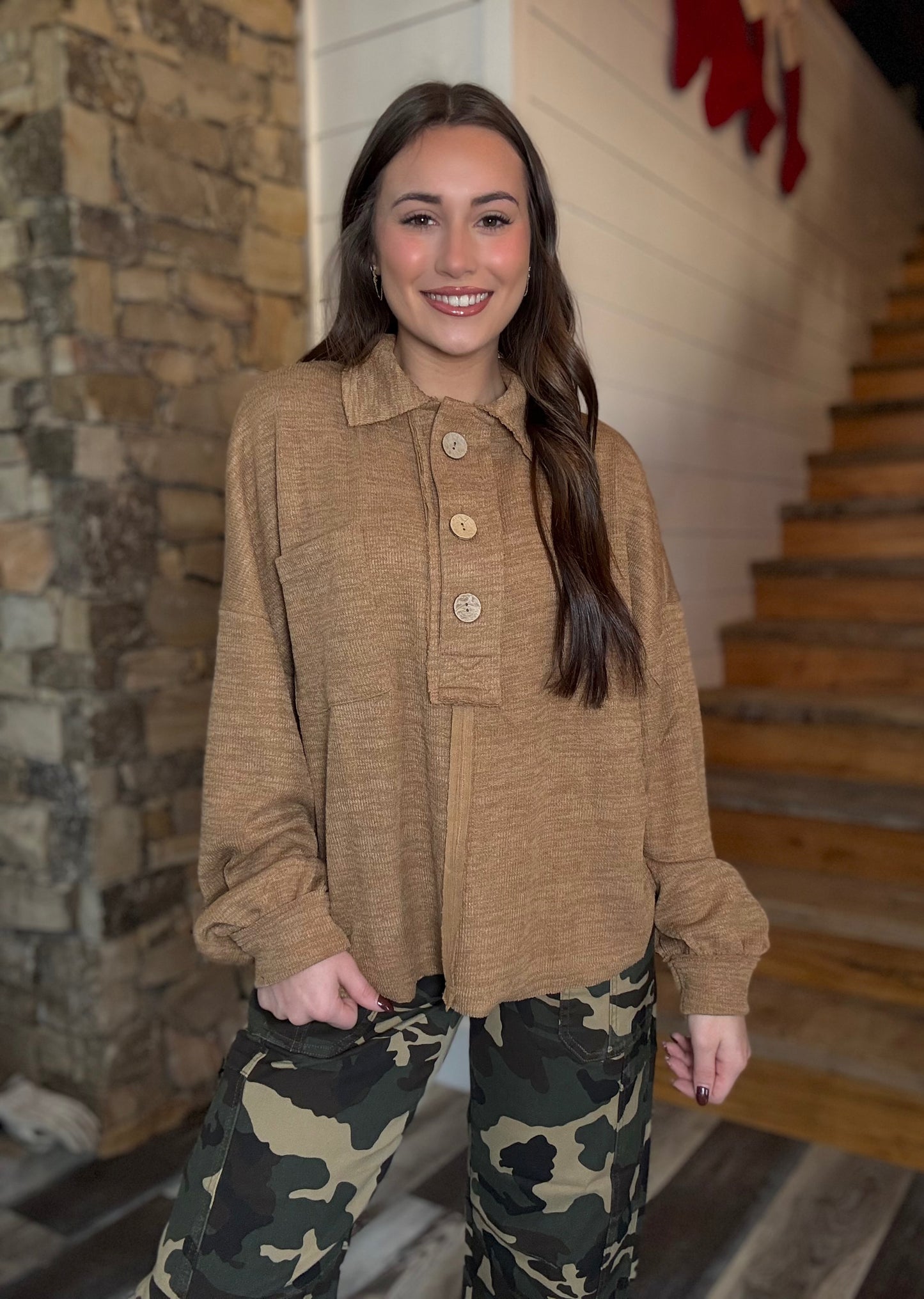 Collared Raw Edge Knit Top