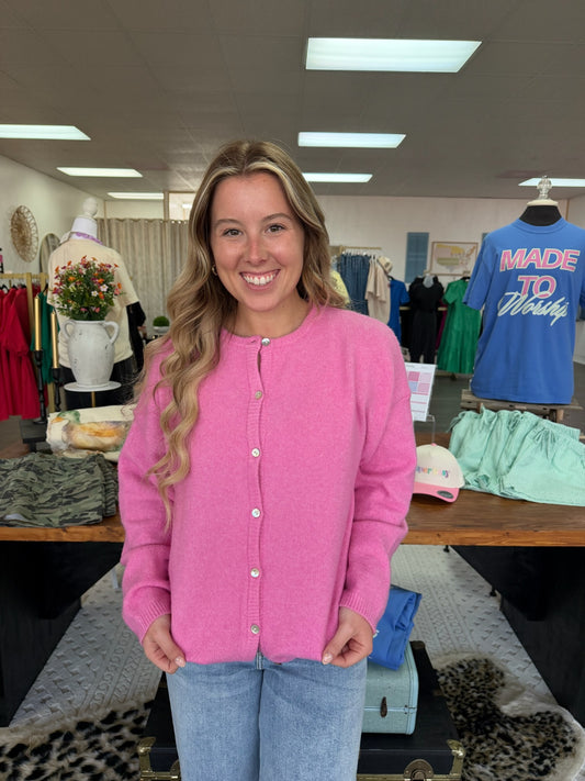 Long Sleeve Sweater Cardigan (Pink)