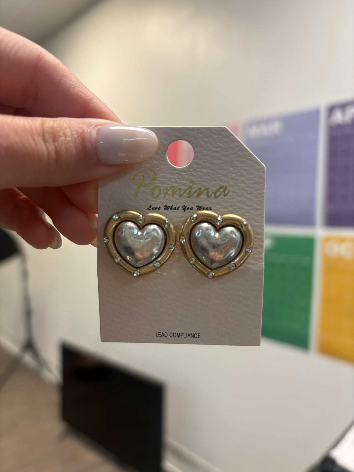Two Toned Silver Heart Earrings