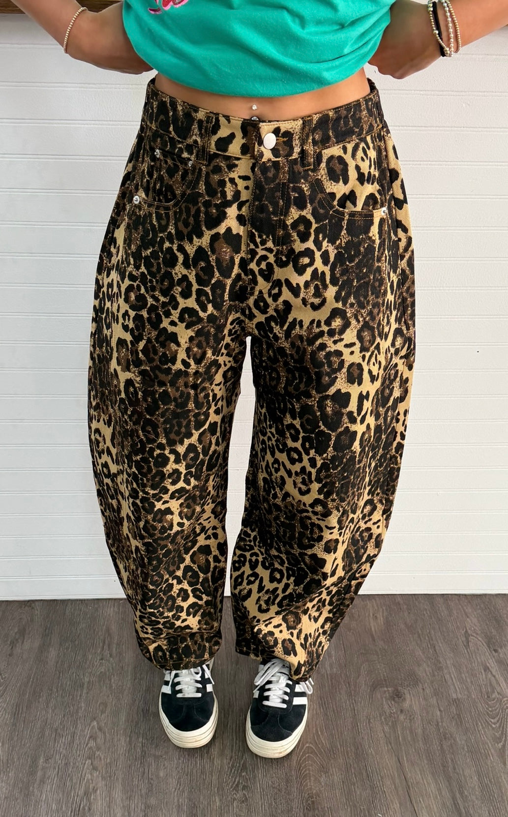 Leopard Print Barrel Jeans