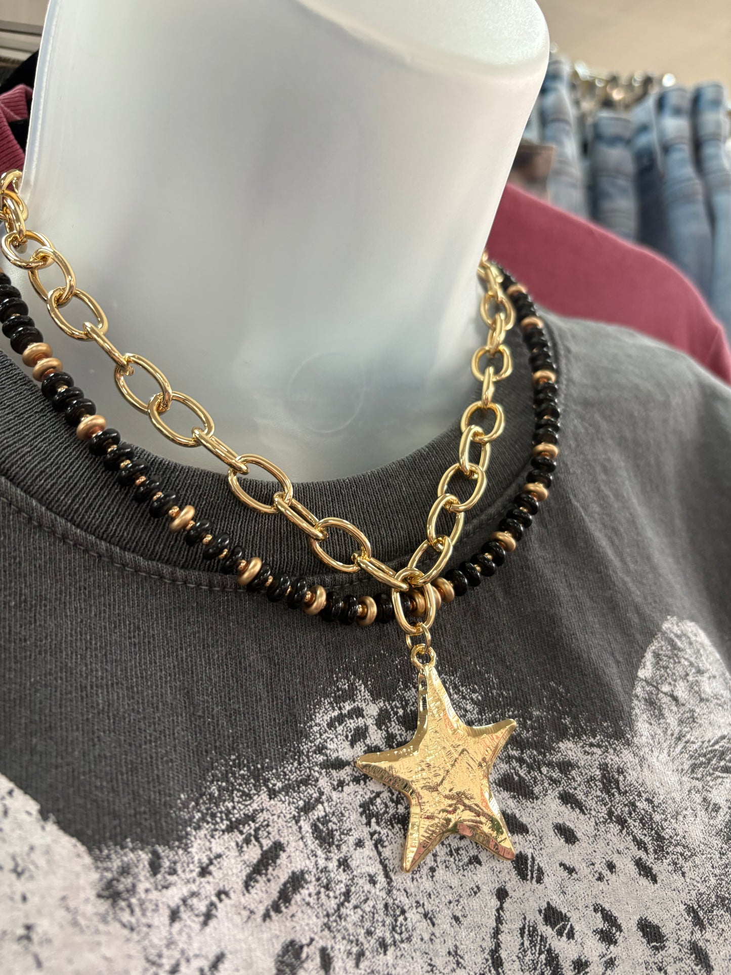 Gold Open Chain with Gold Star Charm Necklace