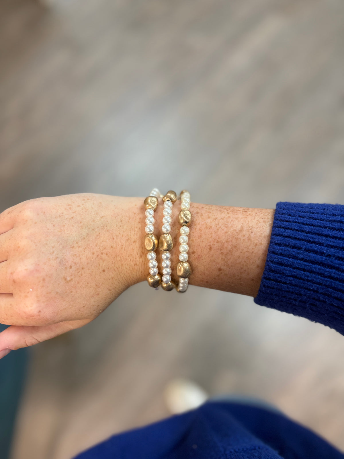 Gold & Pearl Beaded Bracelets (set of 3)