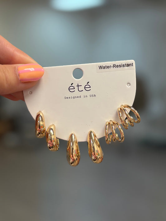 Gold Huggie Earring Set