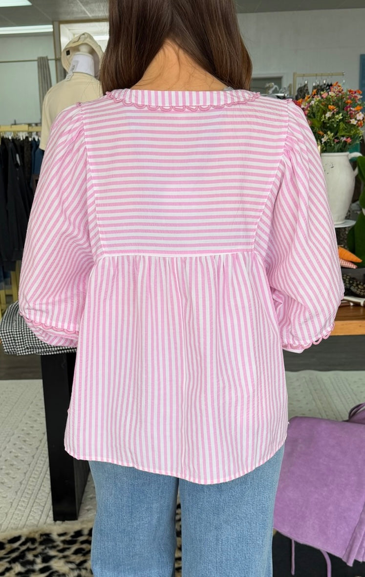 Peony Pink Striped Blouse