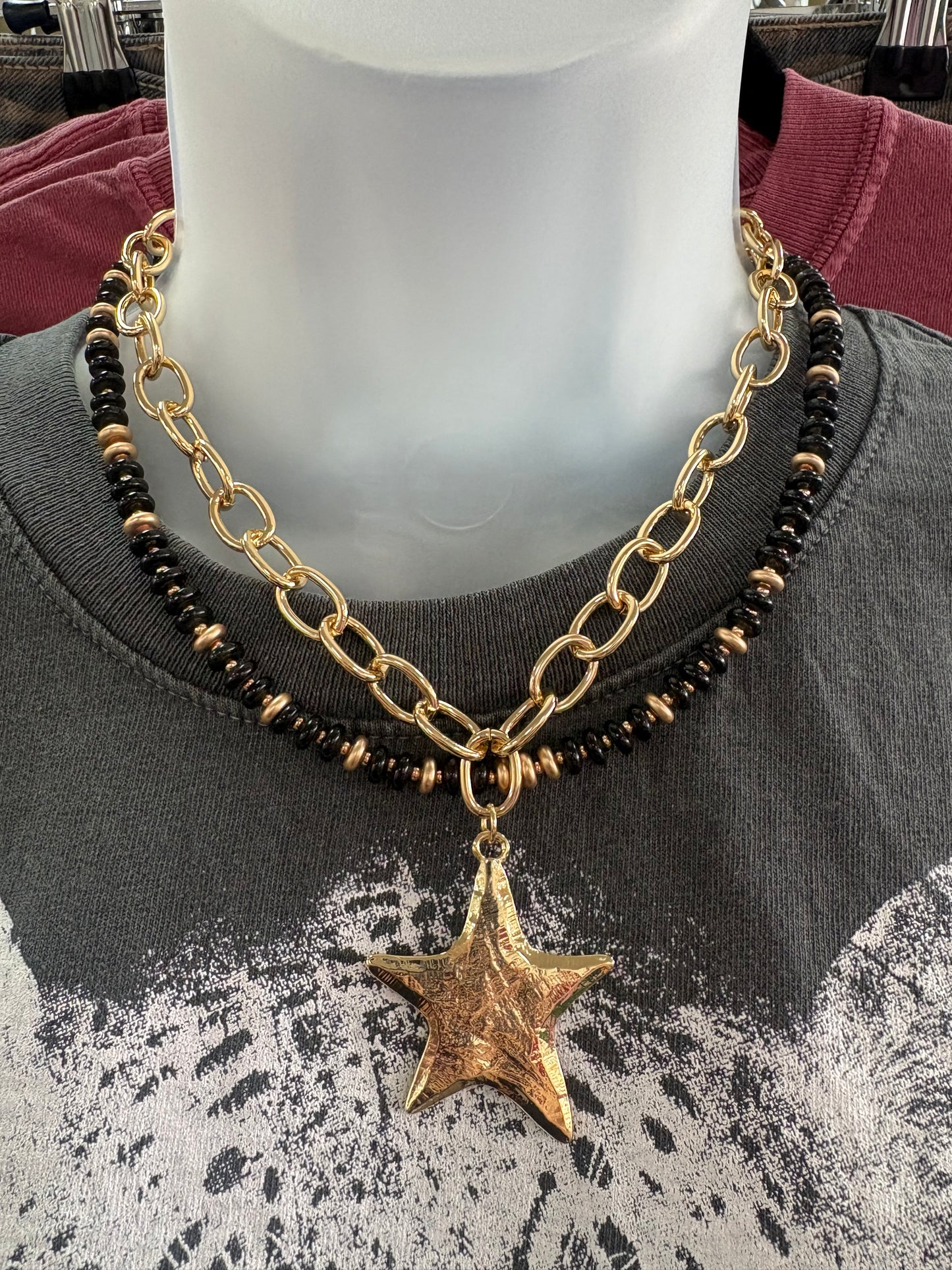 Gold Open Chain with Gold Star Charm Necklace