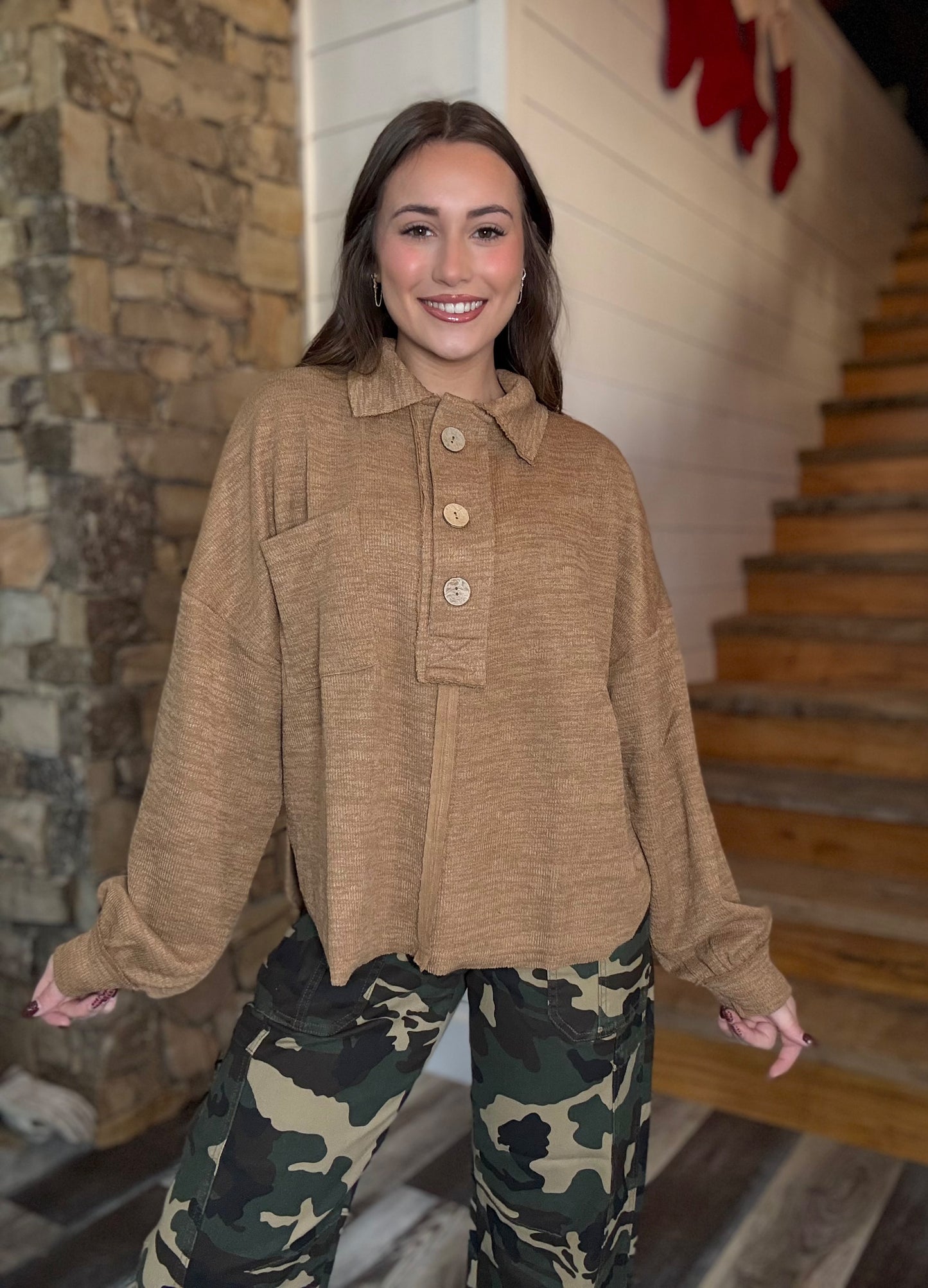 Collared Raw Edge Knit Top