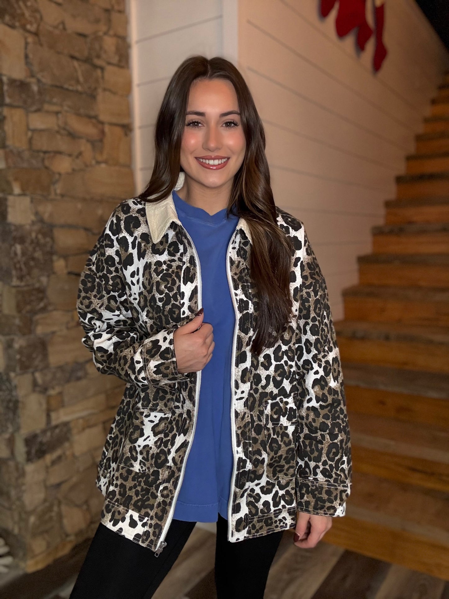 Oversized Leopard Printed Jacket (Ivory)